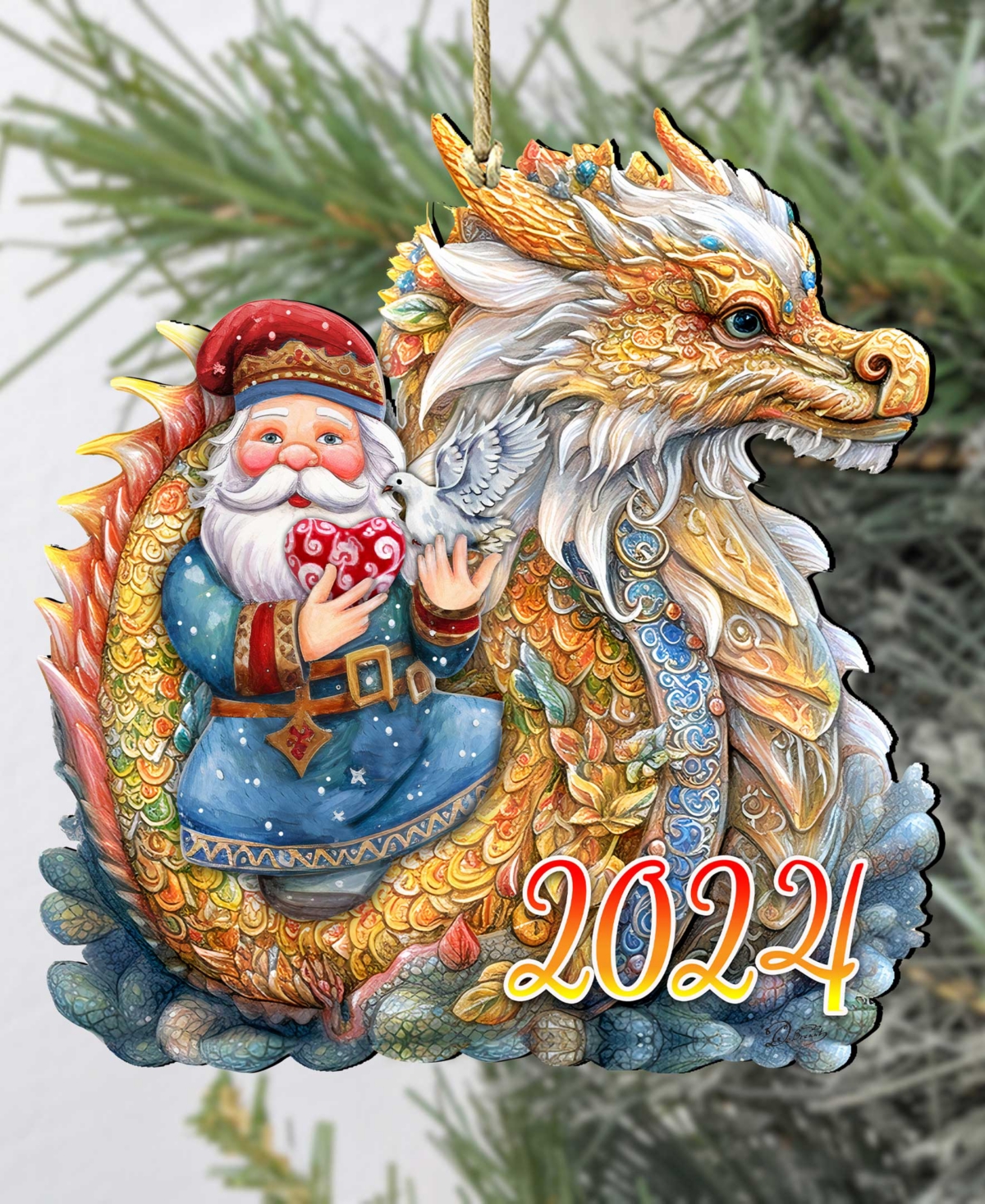 Shop Designocracy Santa With Dragon Christmas Wooden Ornaments Holiday Decor G. Debrekht In Multi Color
