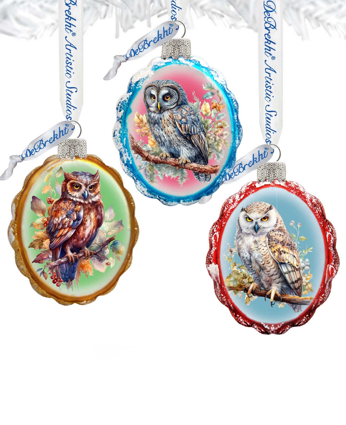 Designocracy Wise Owls Keepsake Mercury Christmas Glass Ornaments Set Of 3 G. Debrekht In Multi Color