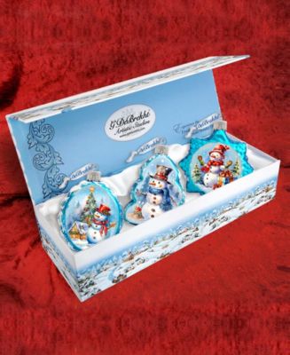 Snowmen Keepsake Holiday Mercury Glass Ornaments Set of 3 G. DeBrekht