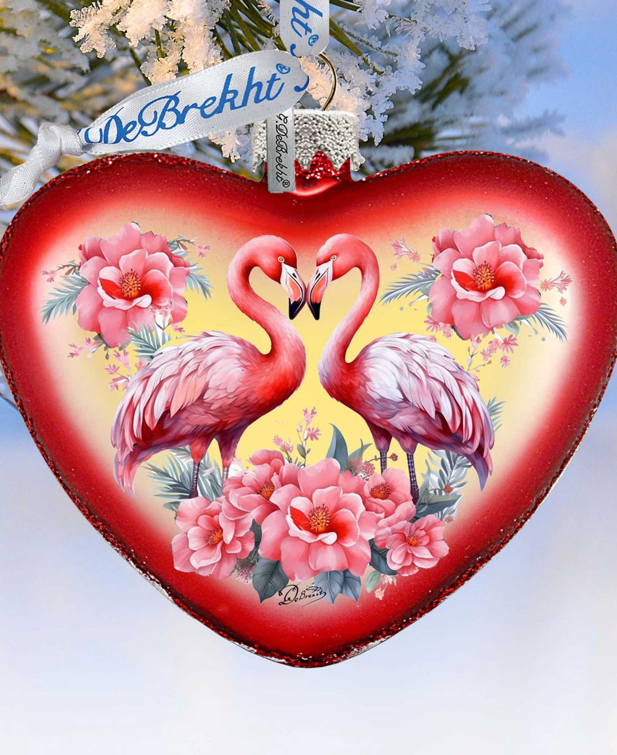 Designocracy Flamingo Love Heart Holiday Mercury Glass Ornaments G. Debrekht In Multi Color