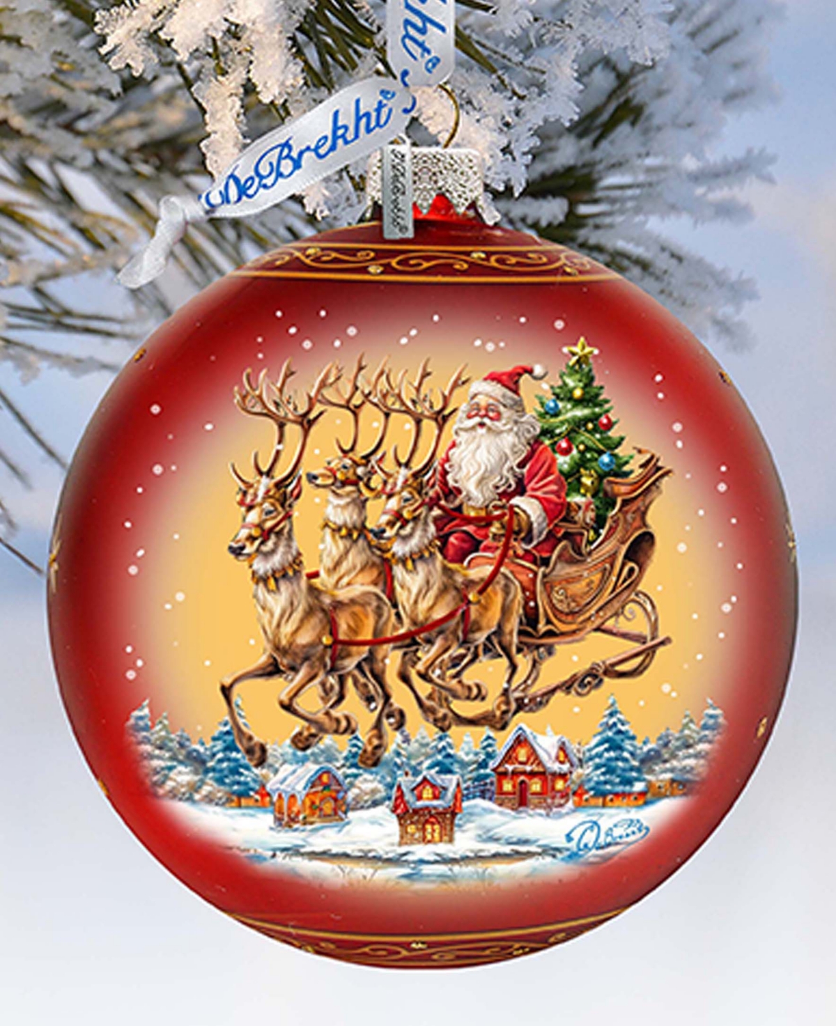 Designocracy Santa On Sleigh Large Holiday Mercury Glass Ornaments G. Debrekht In Multi Color