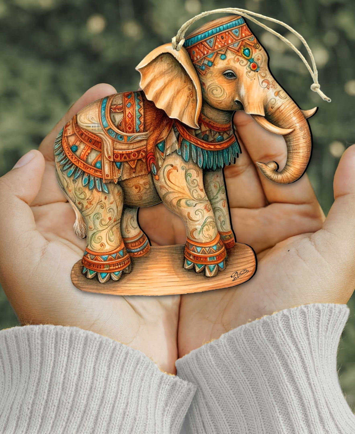 Designocracy Carousel Elephant Christmas Wooden Ornaments Holiday Decor G. Debrekht In Multi Color