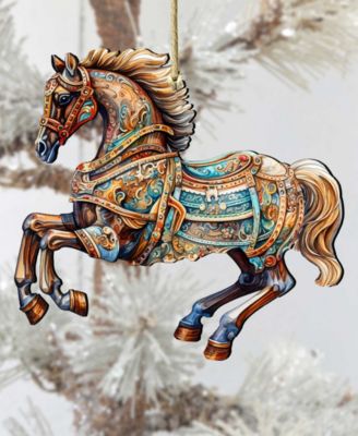 Designocracy Carousel Horse Christmas Wooden Ornaments Holiday Decor G ...