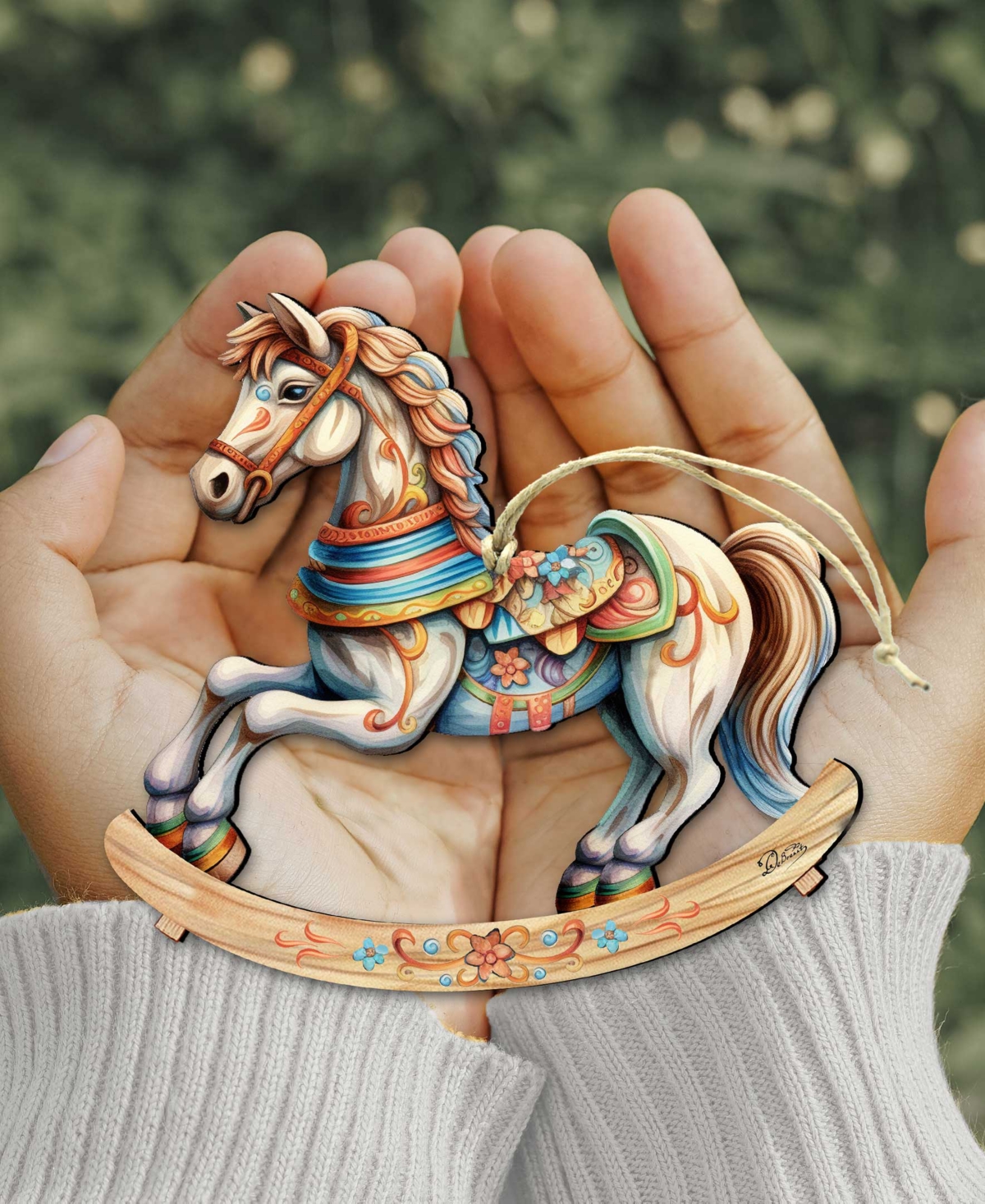 Designocracy Rocking Horse Christmas Wooden Ornaments Holiday Decor G. Debrekht In Multi Color