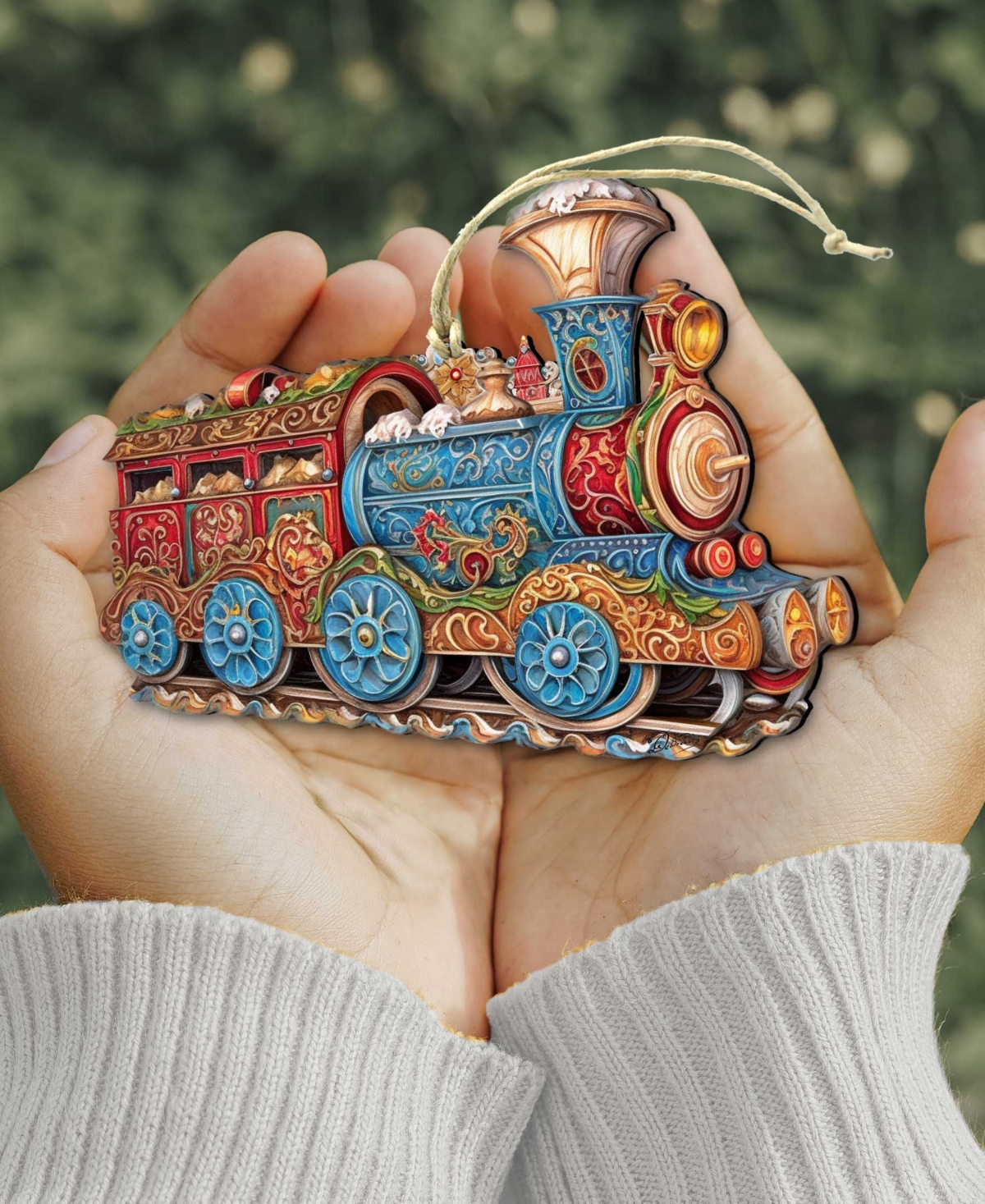 Shop Designocracy Christmas Train Christmas Wooden Ornaments Holiday Decor G. Debrekht In Multi Color