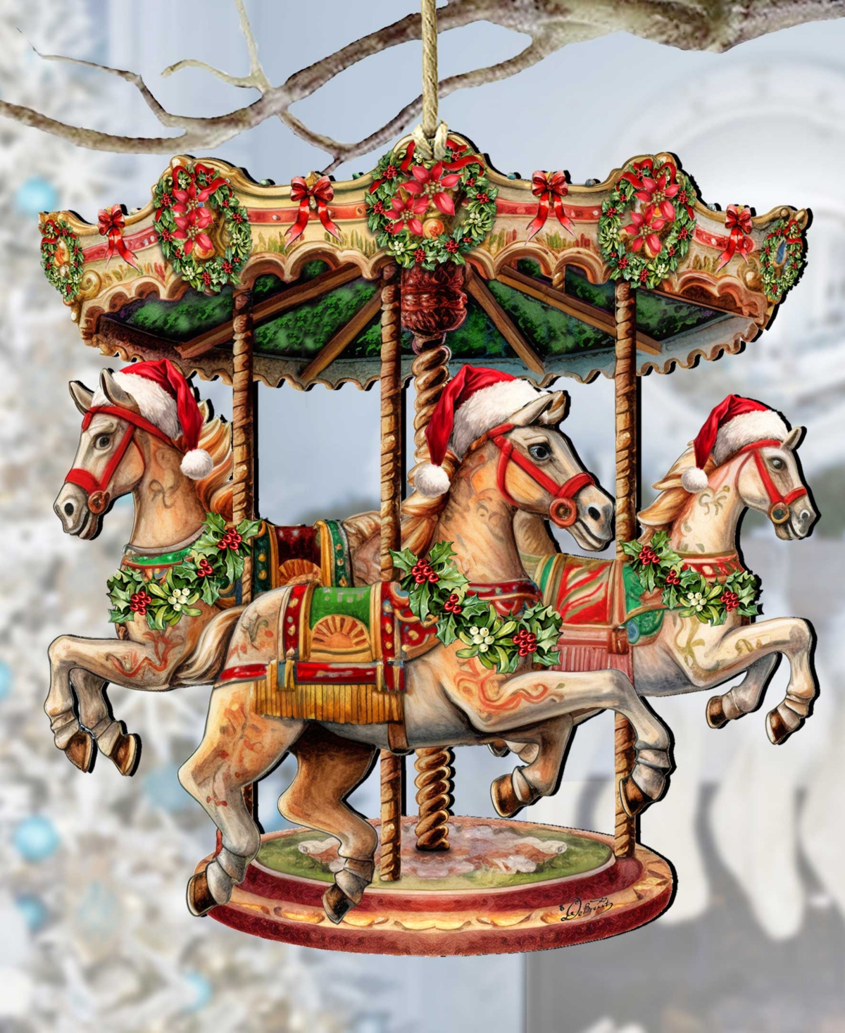 Designocracy Christmas Carousel Christmas Wooden Ornaments Holiday Decor G. Debrekht In Multi Color