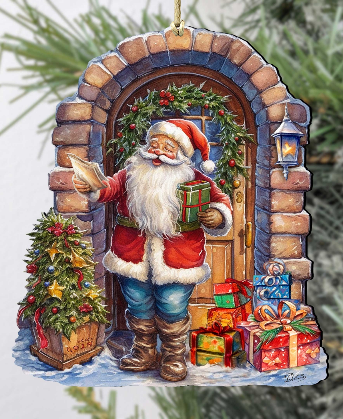 Shop Designocracy Santa's Surprise Visit Holiday Christmas Wooden Ornaments G. Debrekht In Multi Color