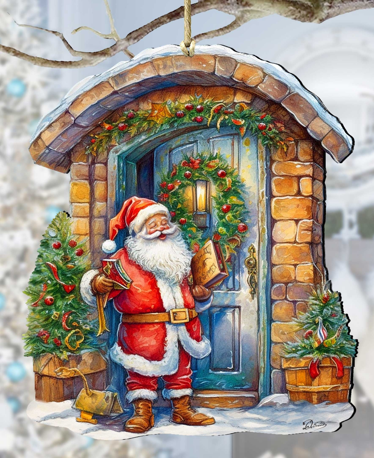 Designocracy Joyful Moments At The Doorstep Christmas Wooden Ornaments G. Debrekht In Multi Color