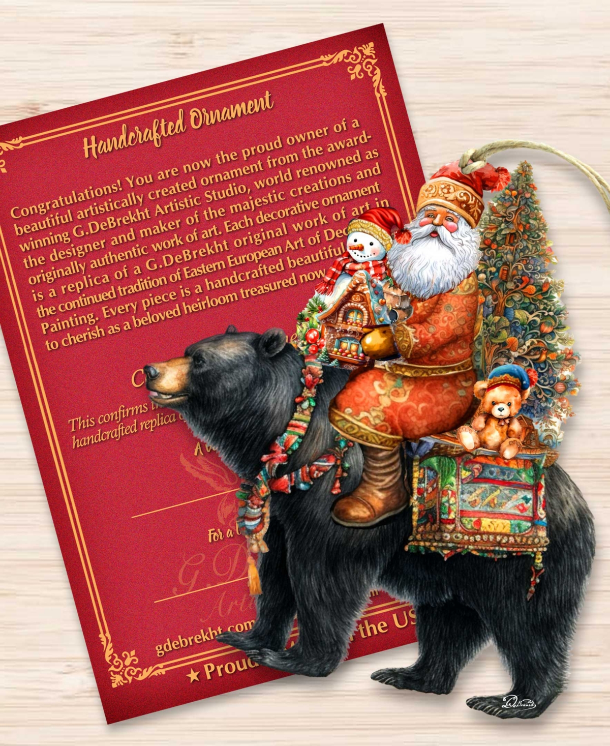 Shop Designocracy Santa On Bear Christmas Wooden Ornaments Holiday Decor In Multi Color