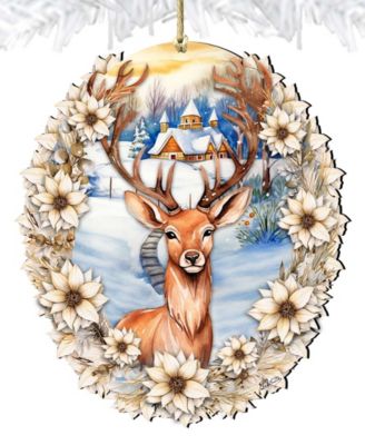 Majestic Forest Deer Christmas Wooden Ornaments Holiday Decor G. DeBrekht