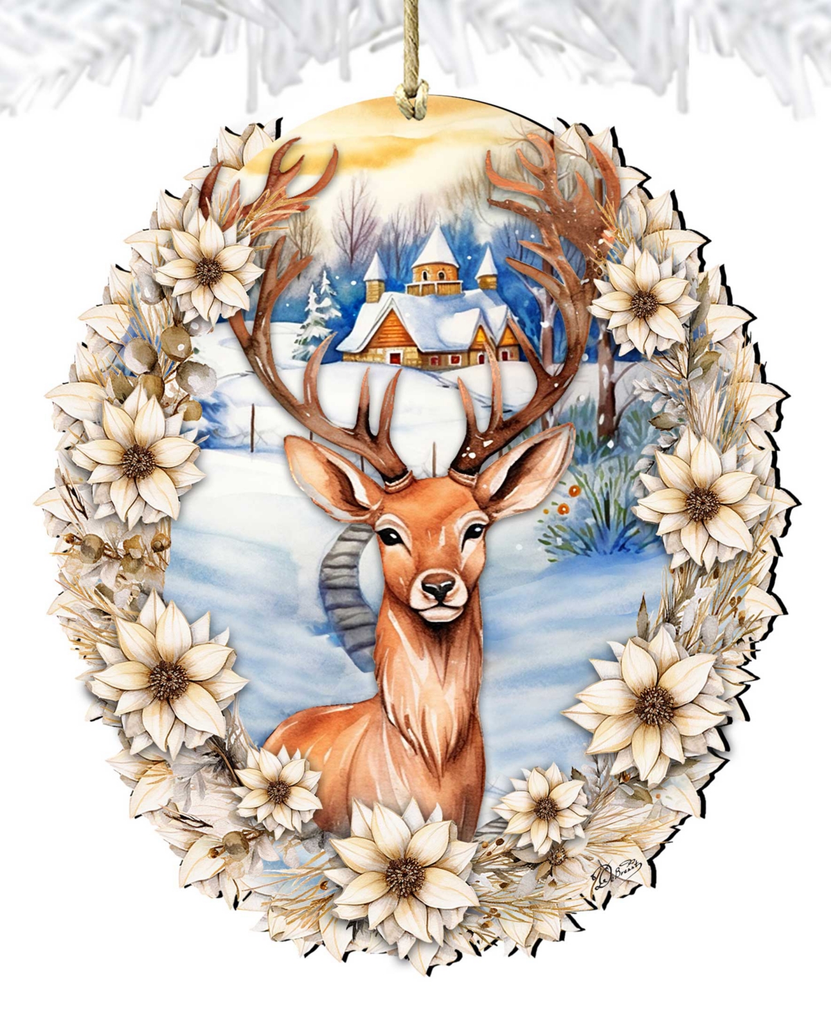 Shop Designocracy Majestic Forest Deer Christmas Wooden Ornaments Holiday Decor G. Debrekht In Multi Color