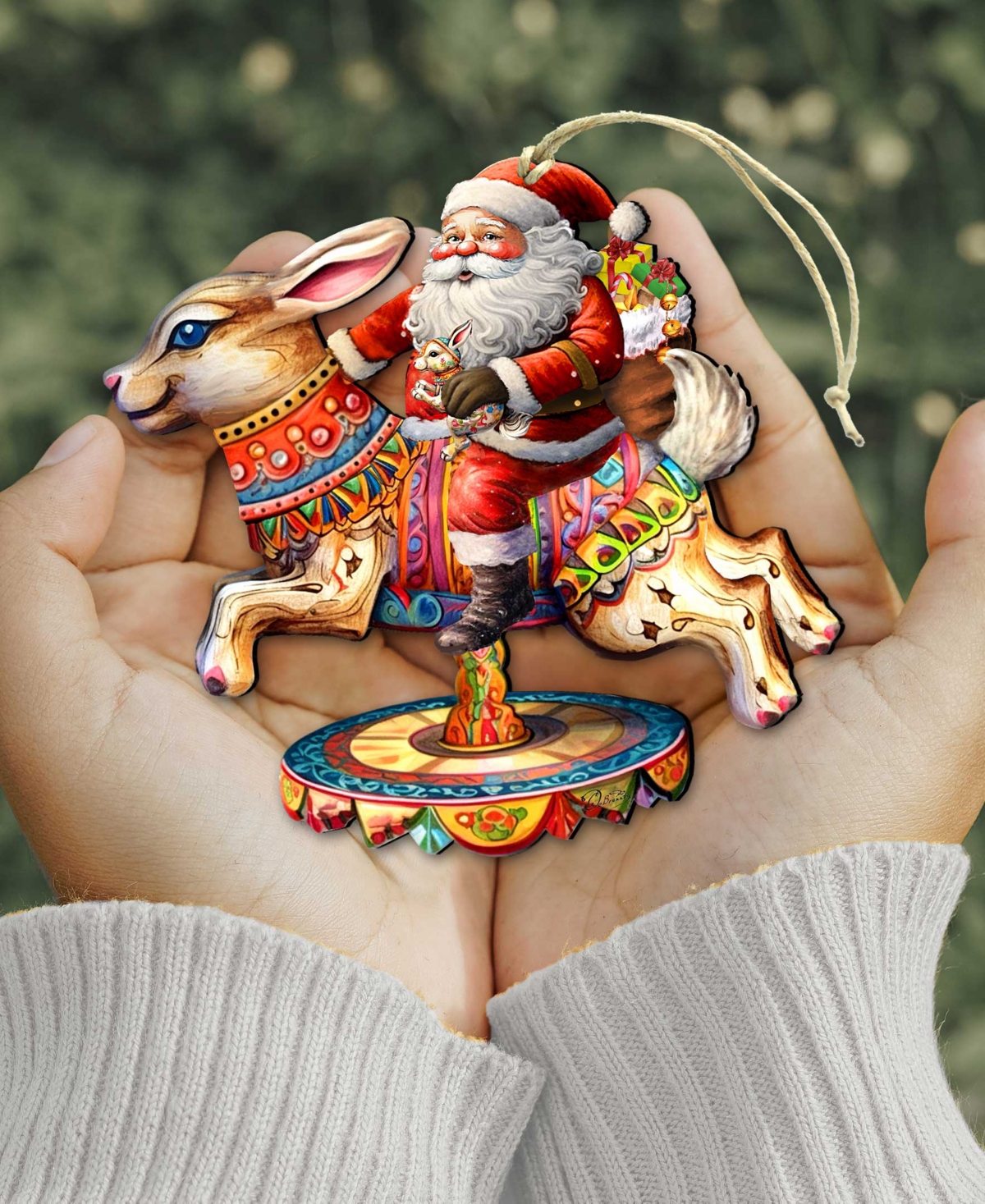 Shop Designocracy Santa Claus On Carousel Christmas Wooden Ornaments G. Debrekht In Multi Color