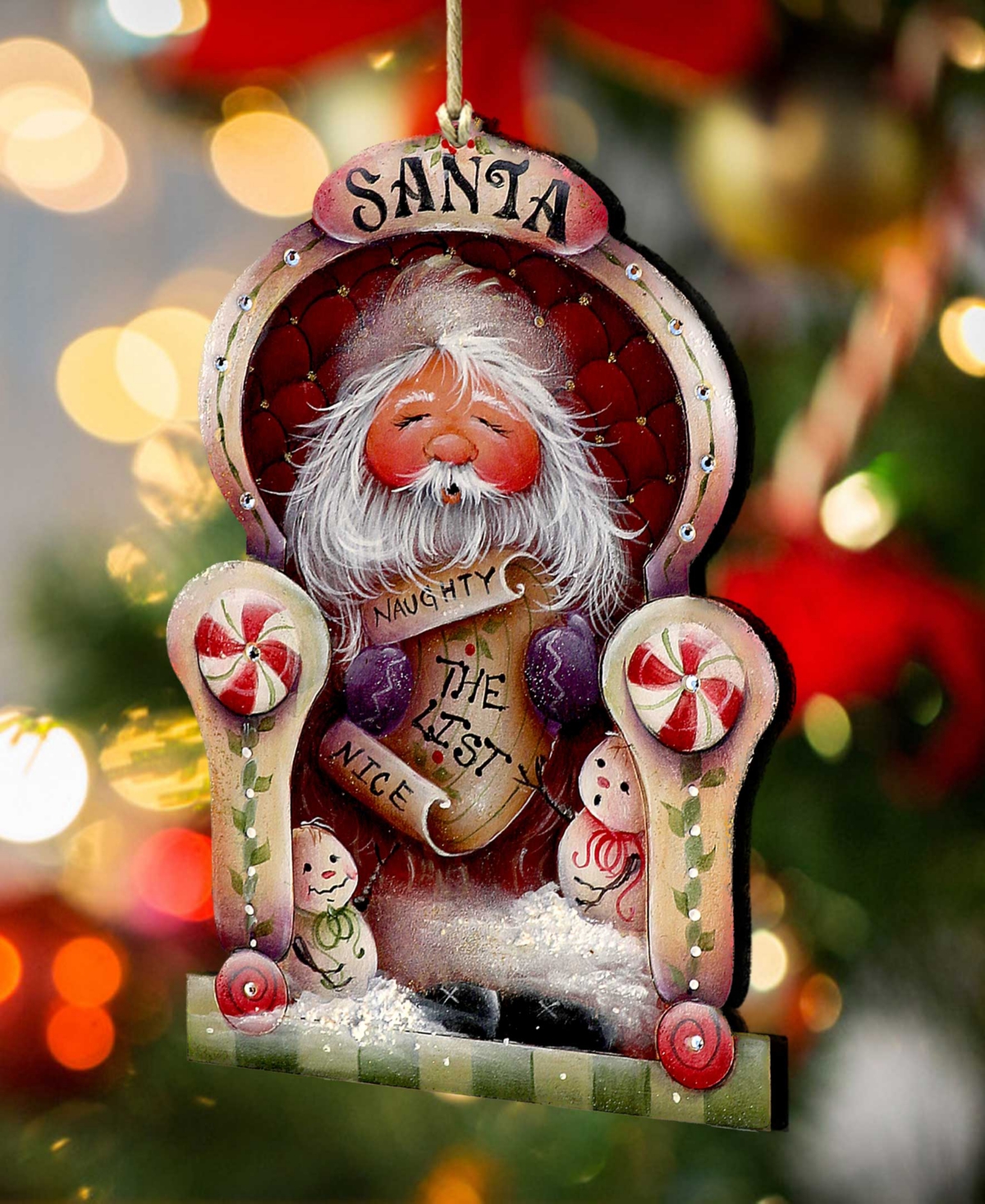 Designocracy Santa Checking his List Christmas Wooden Ornaments Holiday Decor J. Mills-Price