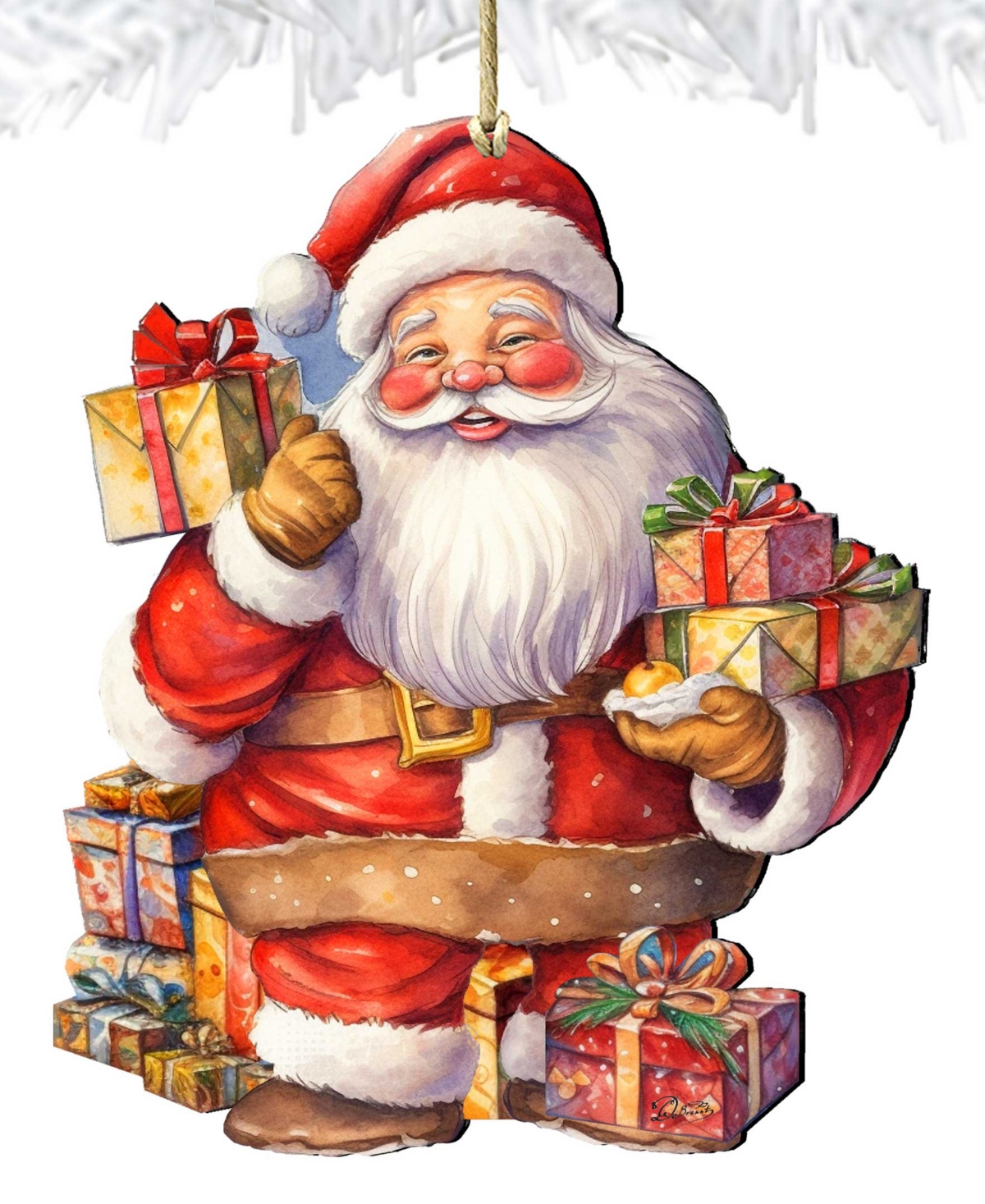 Designocracy Merry Delivery Santa With Gifts Christmas Wooden Ornaments G. Debrekht In Multi Color