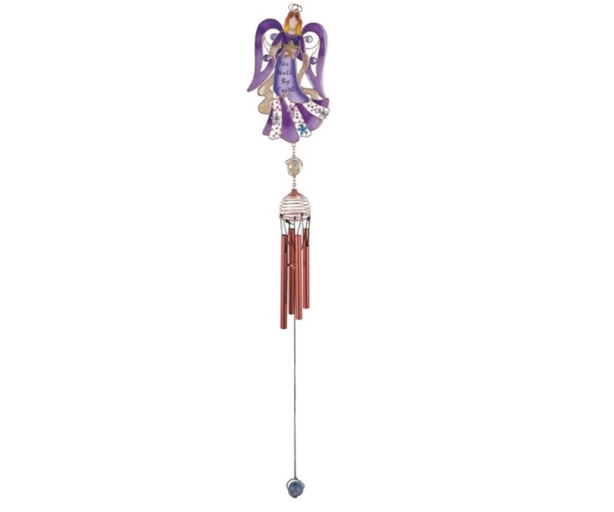 31" Long Purple Angel Copper and Gem Wind Chime - Purple