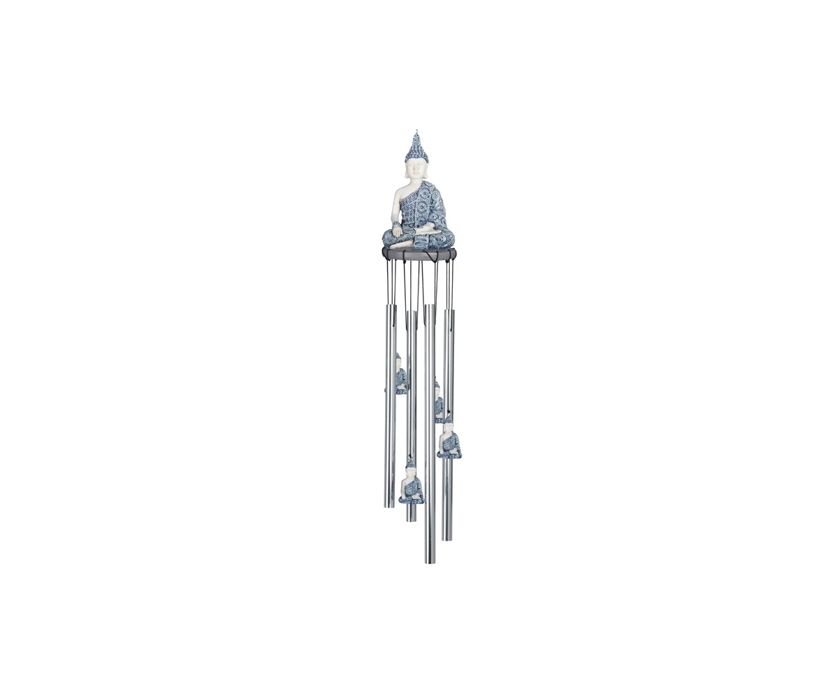 23" Long Buddha Round Top Wind Chime - Silver