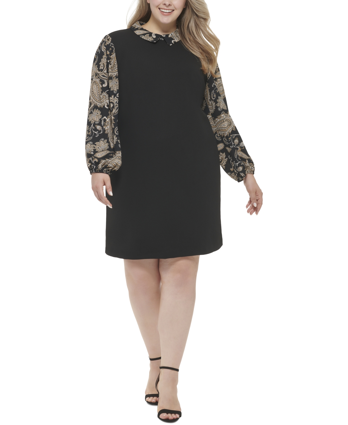 Tommy Hilfiger Plus Size Paisley-print Layered-look Dress In Black