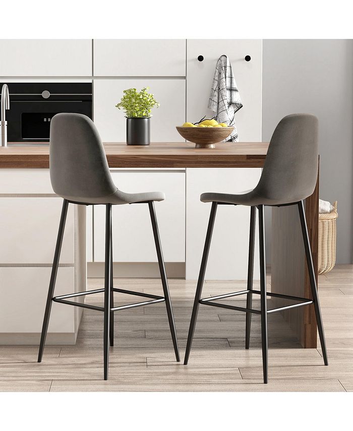 Costway Set of 2 Bar Stools 29.5'' Velvet Upholstered High Back Bar