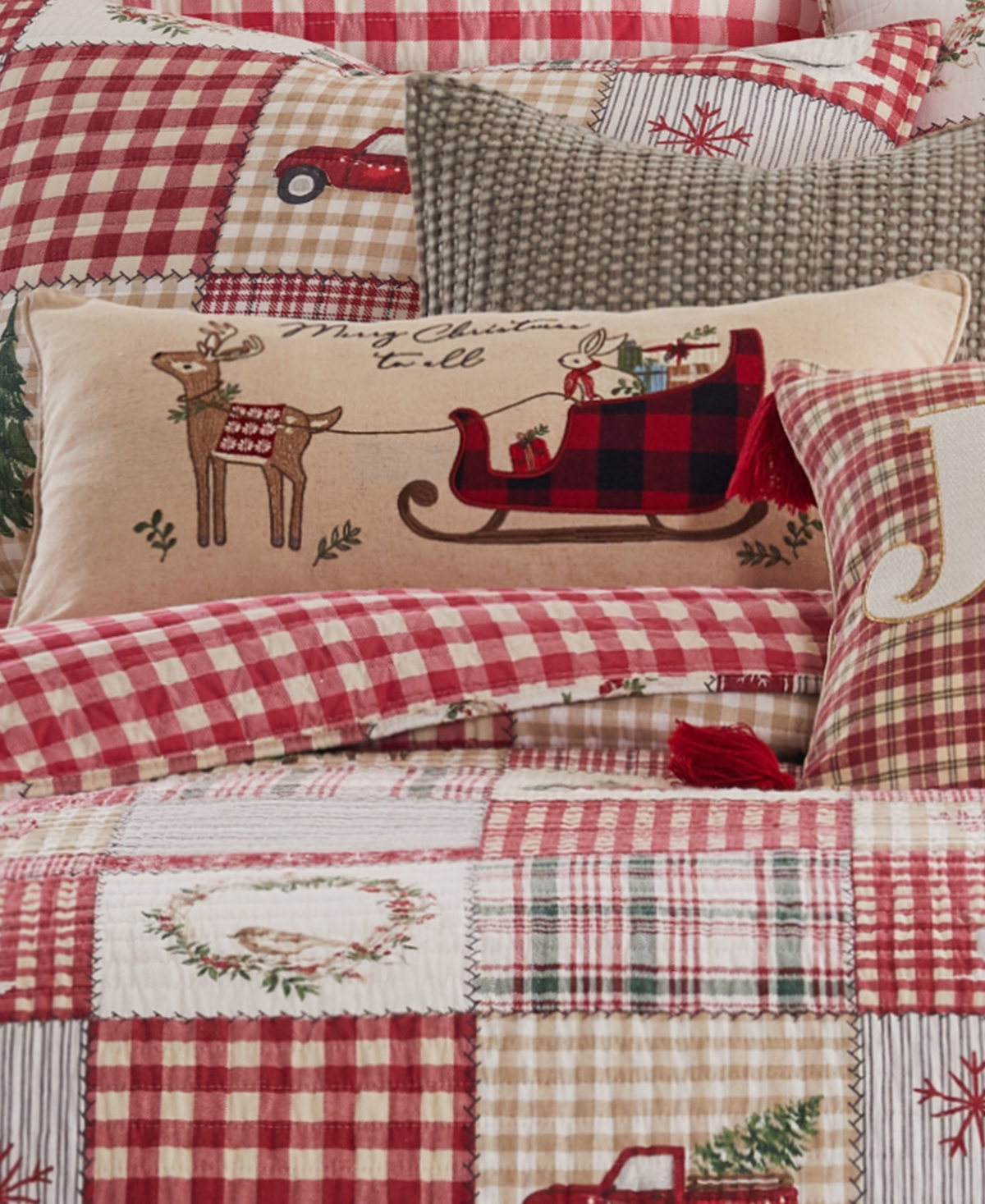 Levtex Home For Christmas Embroidered Decorative Pillow, 12" X 24" In Red