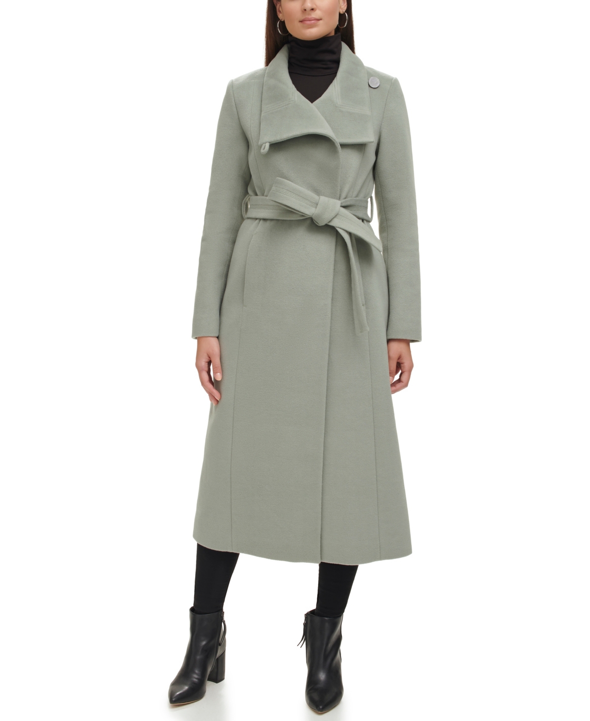 Kenneth Cole Women's Belted Maxi Wool Coat With Fenced Collar In Sage