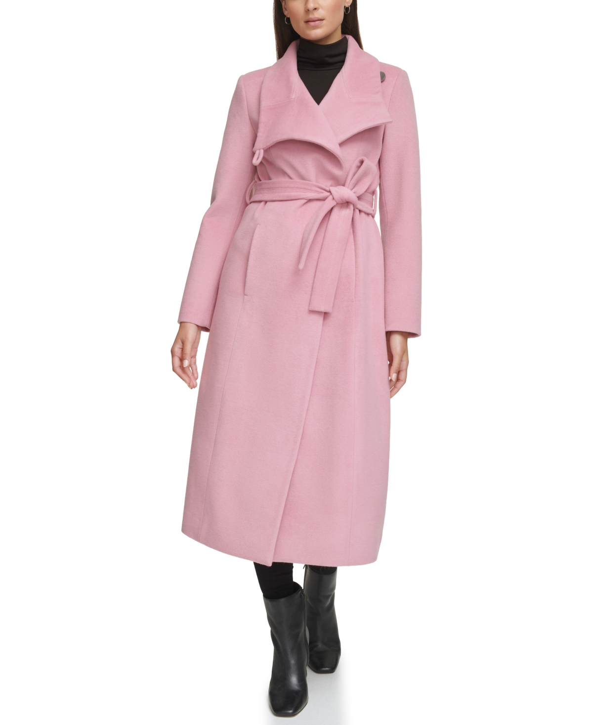 Kenneth Cole Women's Belted Maxi Wool Coat With Fenced Collar In Pink