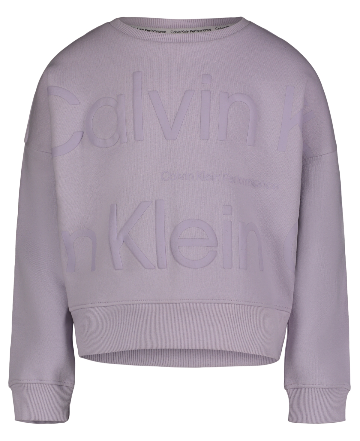 Calvin Klein Kids' Performance Big Girls Tonal Logo Fleece Crewneck Sweatshirt In Misty Lilac