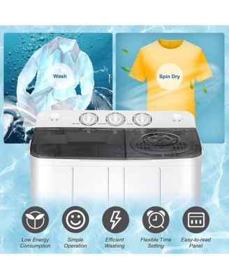 Homguava 20Lbs Capacity Portable Washing Machine Washer And Dryer Combo Twin Tub Laundry 2 In 1 Washer(12Lbs) & Spinner(8Lbs) Built-in Gravity Drain Pump,for Apartment,Dorms,RV Camping (grey+white
