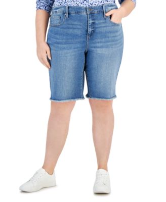 Style & Co - Plus Size Denim Raw-Edge Bermuda Shorts