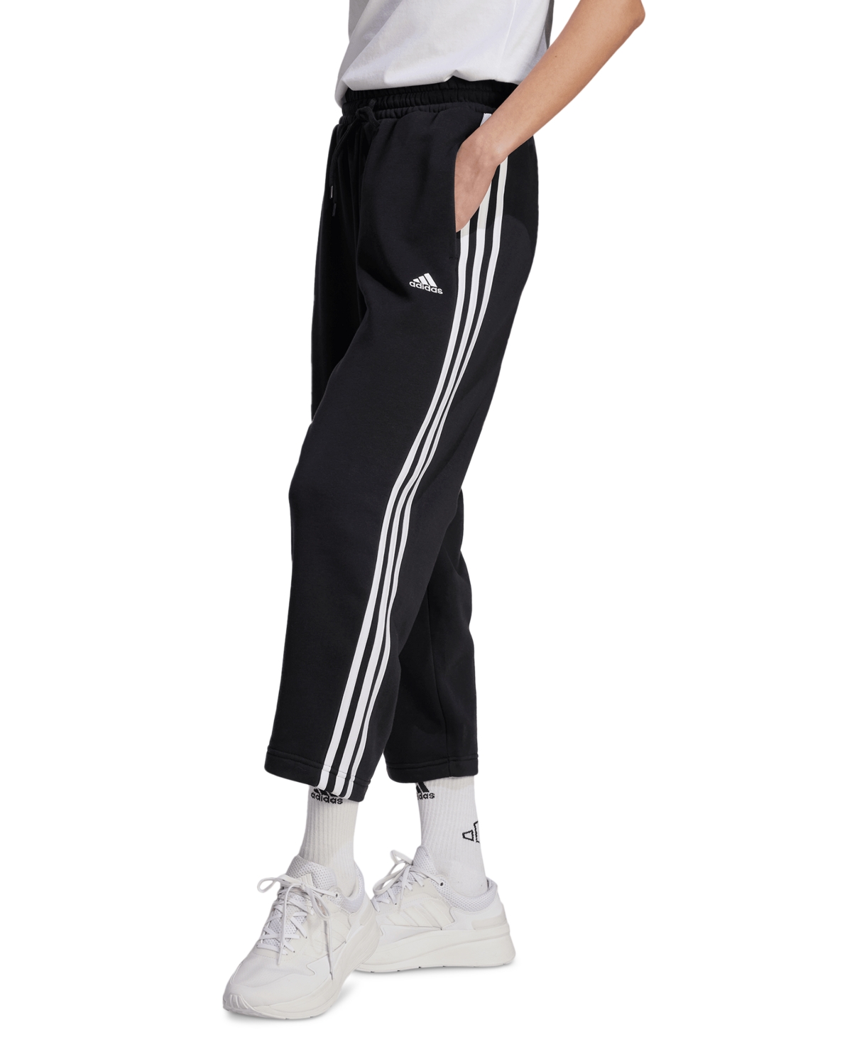 Adidas Originals Women's 3-stripes Open Hem Fleece Joggers In Black,white