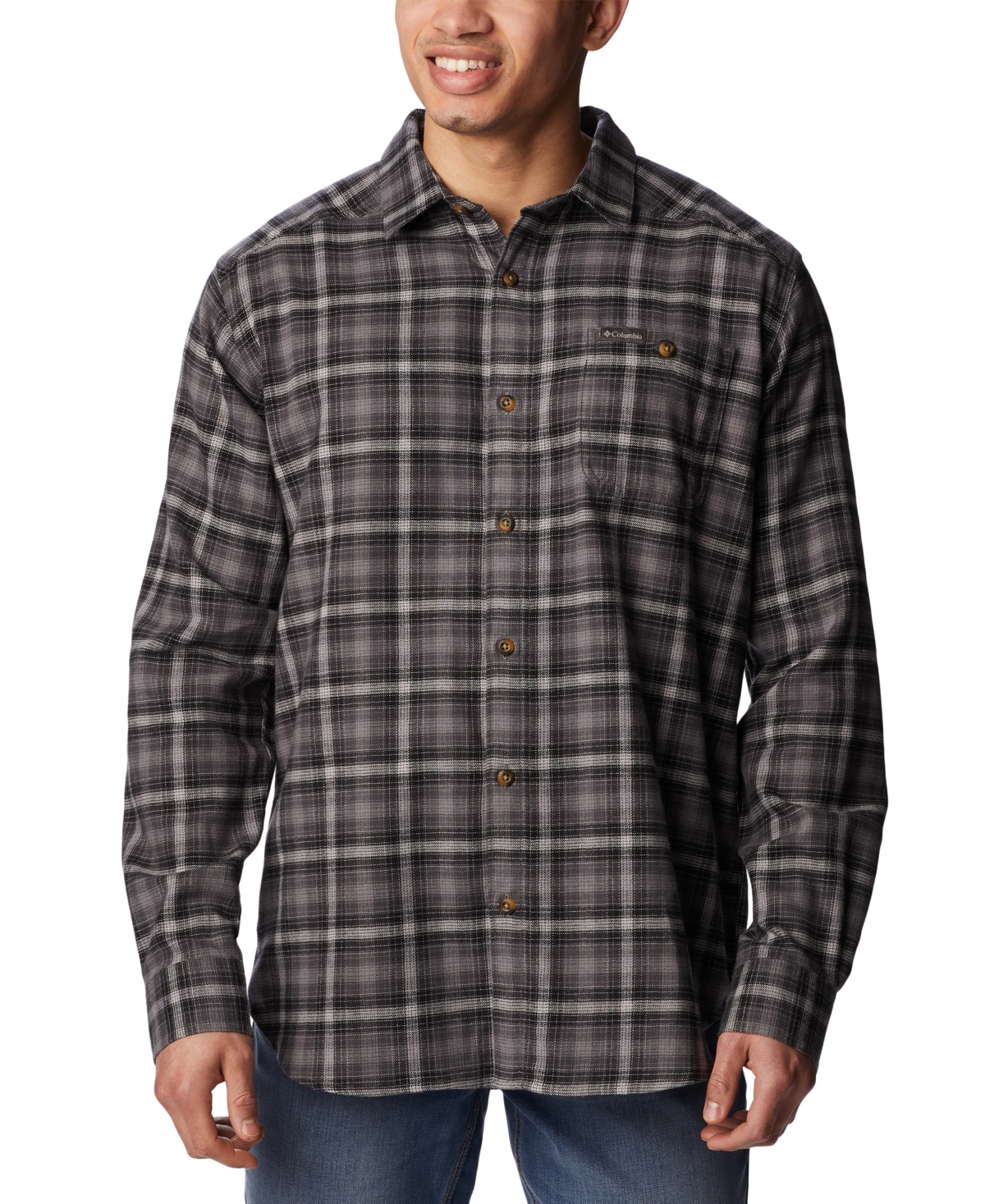 Columbia Men's Cornell Woods Flannel Long Sleeve Shirt In City Grey Tarta
