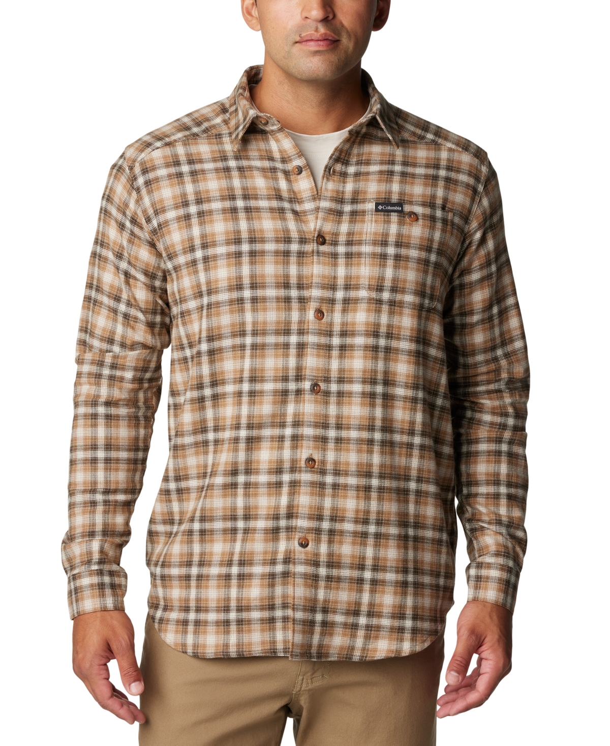 Columbia Men's Cornell Woods Flannel Long Sleeve Shirt In Flax