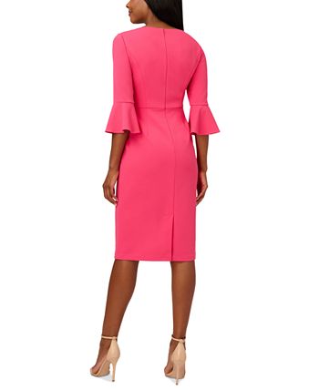 Plus Size Stretch Knit Crepe Tie-Front Midi-Length Sheath Dress In