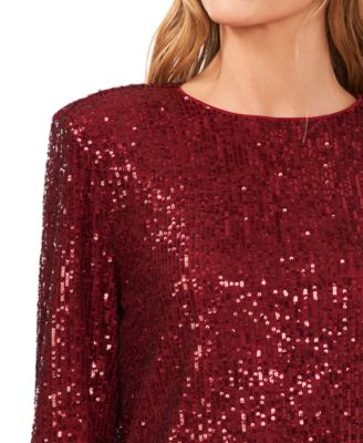 Women's Long Sleeve Crew Neck Sequin Blouse