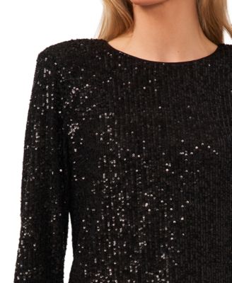 Women's Long Sleeve Crew Neck Sequin Blouse