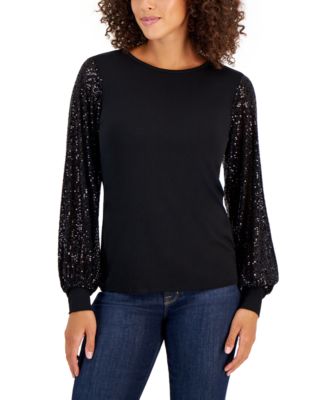 macy's black sequin top