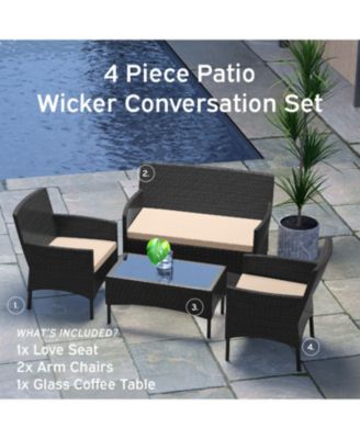 4-Seater Outdoor Wicker Patio Conversation Set - 4 Piece Set