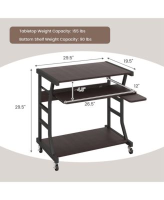 29.5'' Mobile Computer Desk Rolling Laptop Cart with Pull-out Keyboard Tray & Shelf