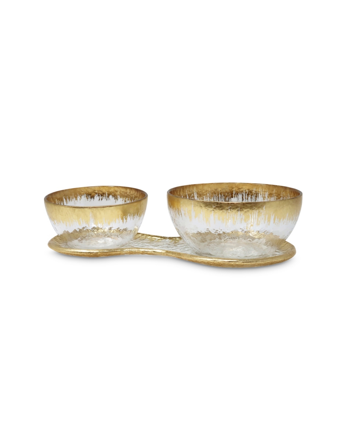 2 Bowl Relish Dish on Tray with Gold-Tone Design, 3 Piece Set - Gold