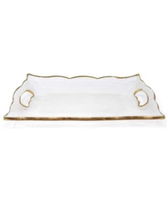 Rectangular Glass Tray with Handles and Gold-Tone Rim, 11.5"