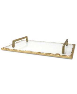 Glass Tray with Gold-Tone Rim and Handles, 15" L