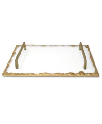 Glass Tray with Gold-Tone Rim and Handles, 11.75" L