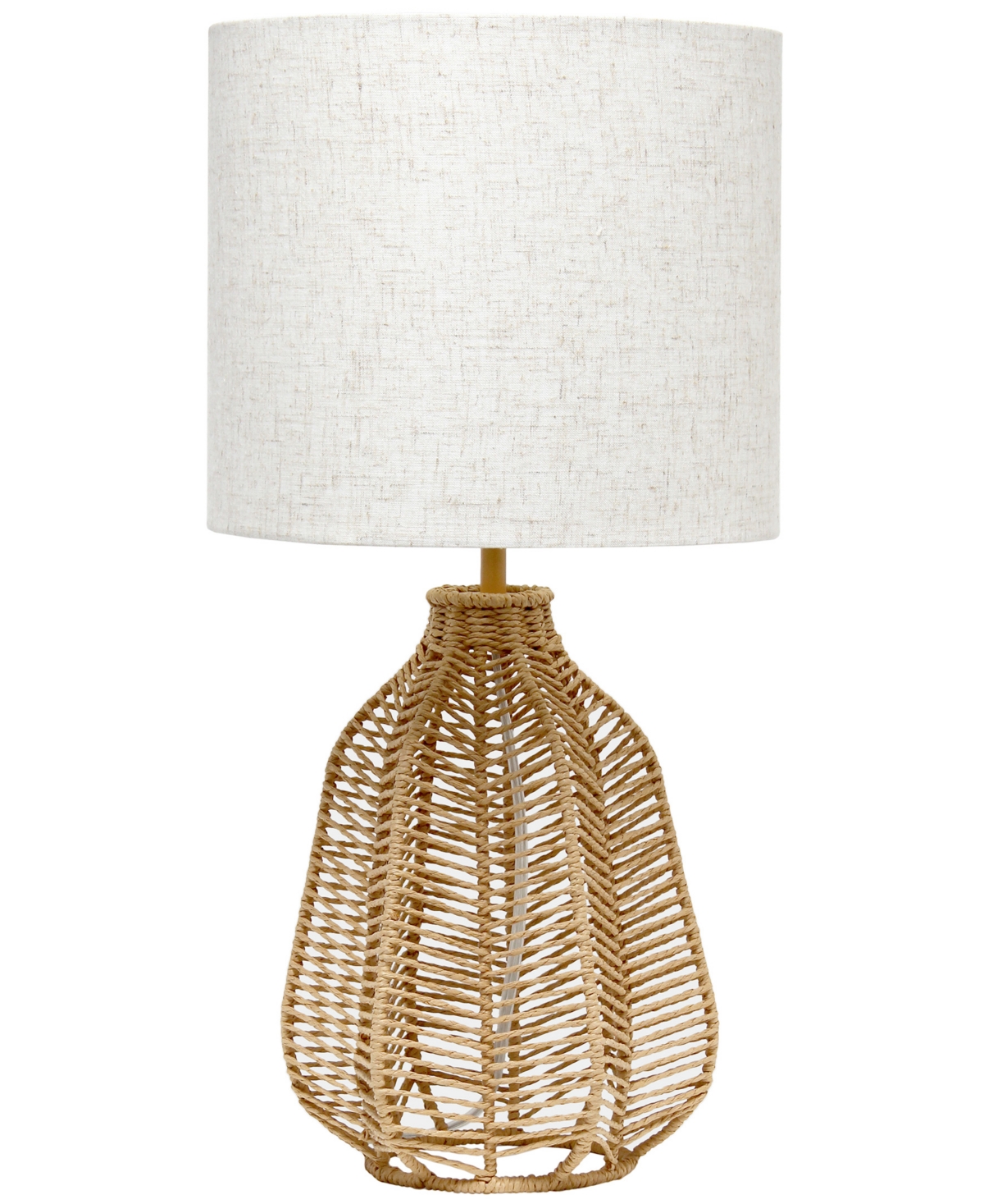 All The Rages 21" Vintage-like Rattan Wicker Style Paper Rope Bedside Table Lamp With Light Beige Fabric Shade In Natural