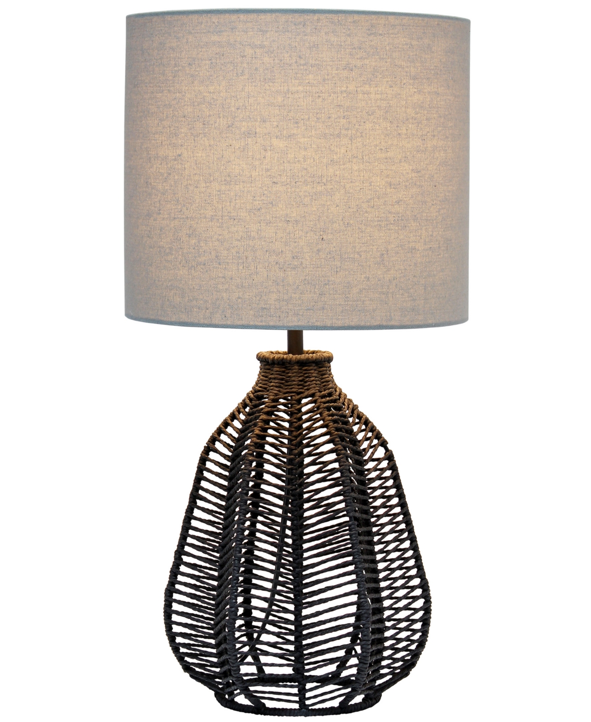 All The Rages 21" Vintage-like Rattan Wicker Style Paper Rope Bedside Table Lamp With Light Beige Fabric Shade In Black