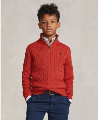 Polo Ralph Lauren Big Boys Cable-Knit Cotton Quarter-Zip Sweater - Macy's