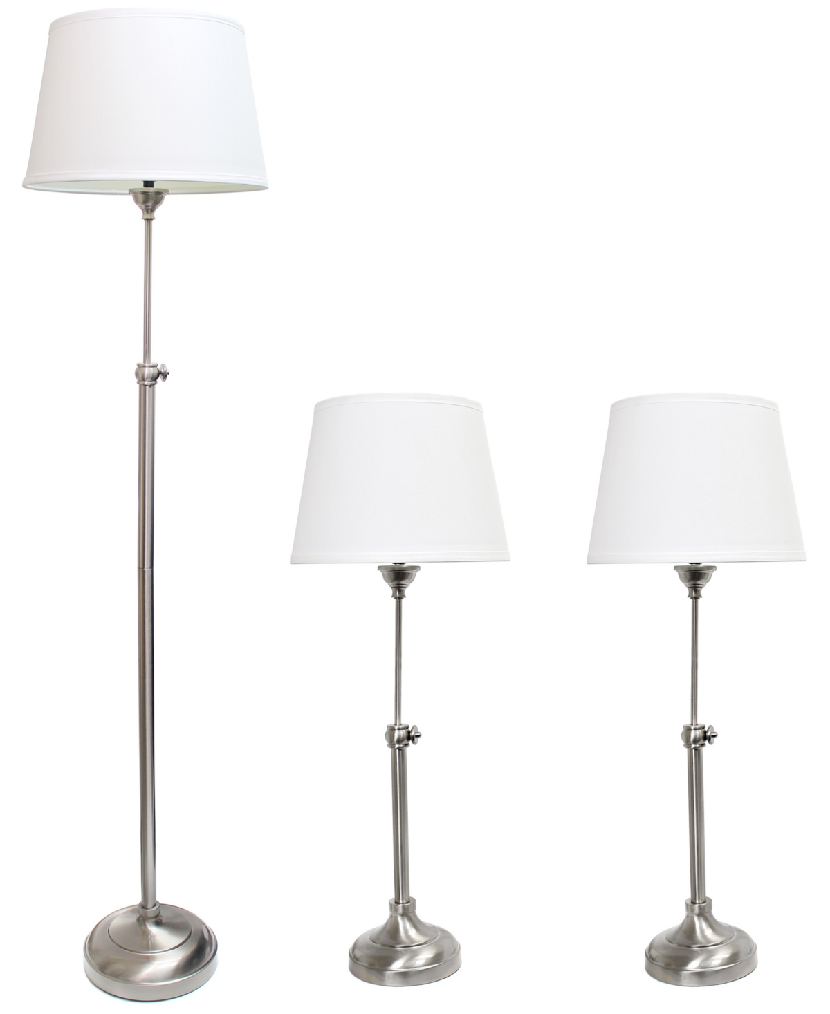 All The Rages Lalia Home Manhattan Extendable 3 Piece Metal Lamp Set In Brushed Nickel