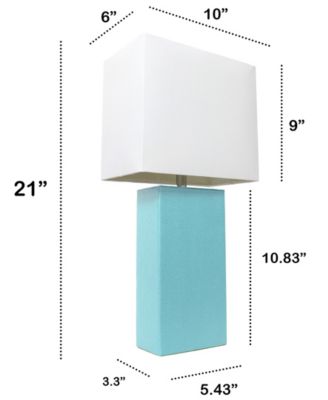 Lalia Home Lexington 21" Leather Base Modern Home D&eacute;cor Bedside Table Lamp with White Rectangular Fabric Shade