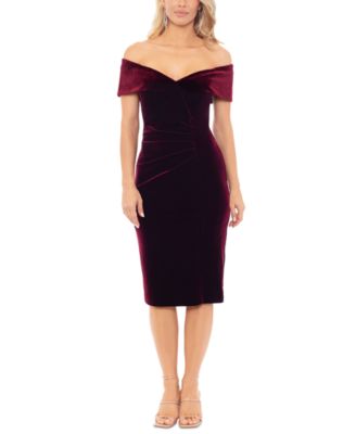 XSCAPE - Women's Velvet Off-The-Shoulder Midi Dress