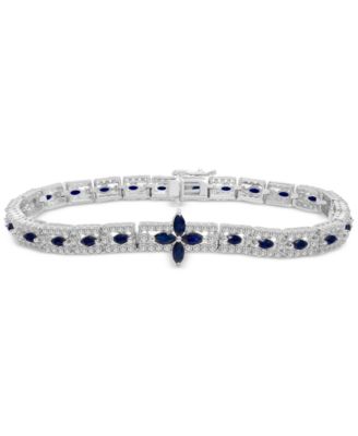 Macy's - Black Sapphire (4-1/8 ct. t.w.) & White Topaz (7 ct. t.w.) Flower Bracelet in Sterling Silver