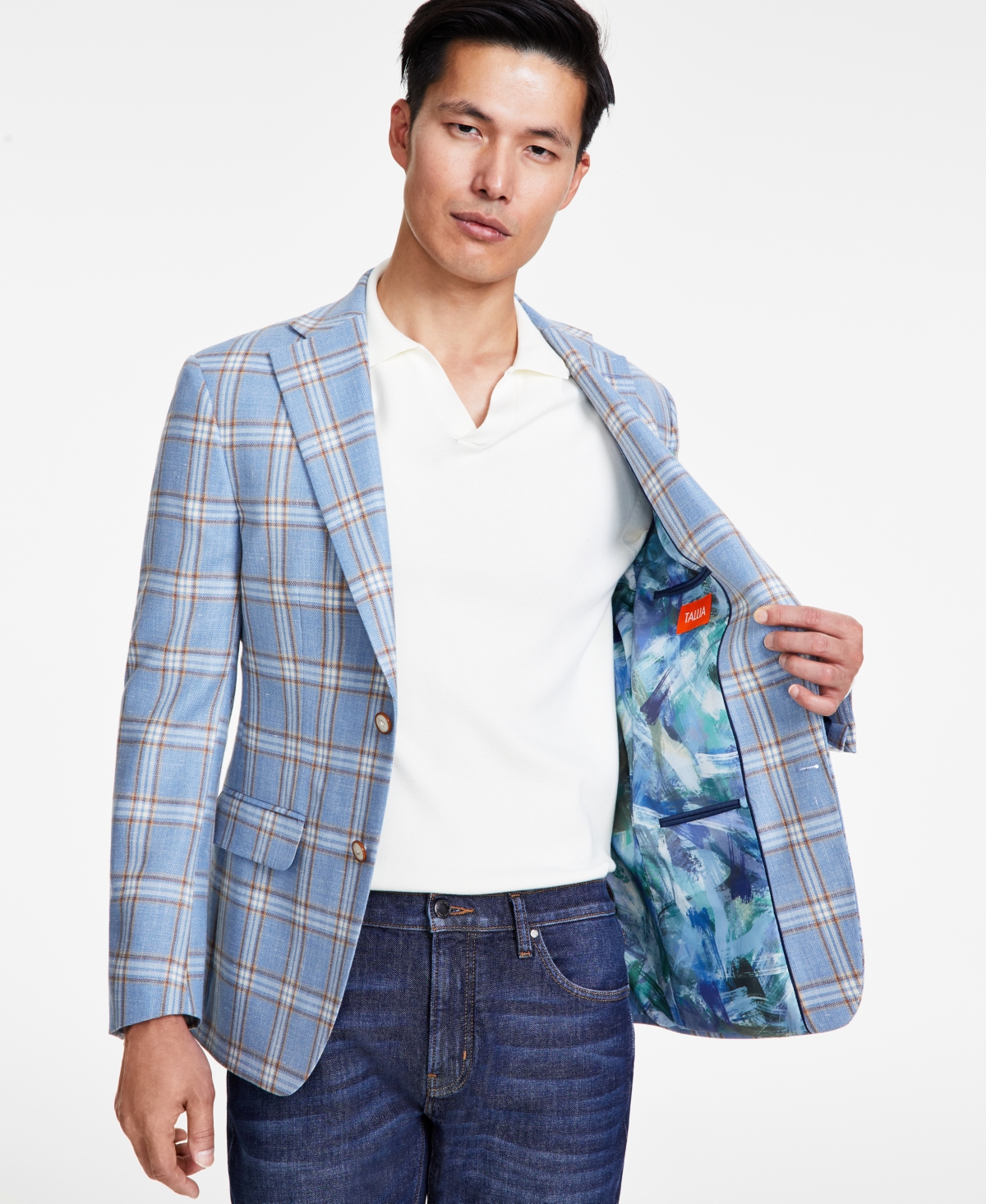 Tallia Men's Slim-Fit Plaid Wool-Blend Sport Coat -gold