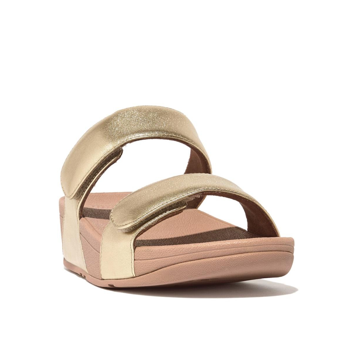 Fitflop Women's Lulu Adjustable Leather Slides In Platino